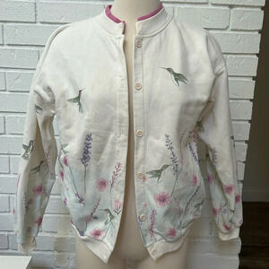 Vintage Artisans Screen Printing & Embroidery Floral Hummingbird Cardigan